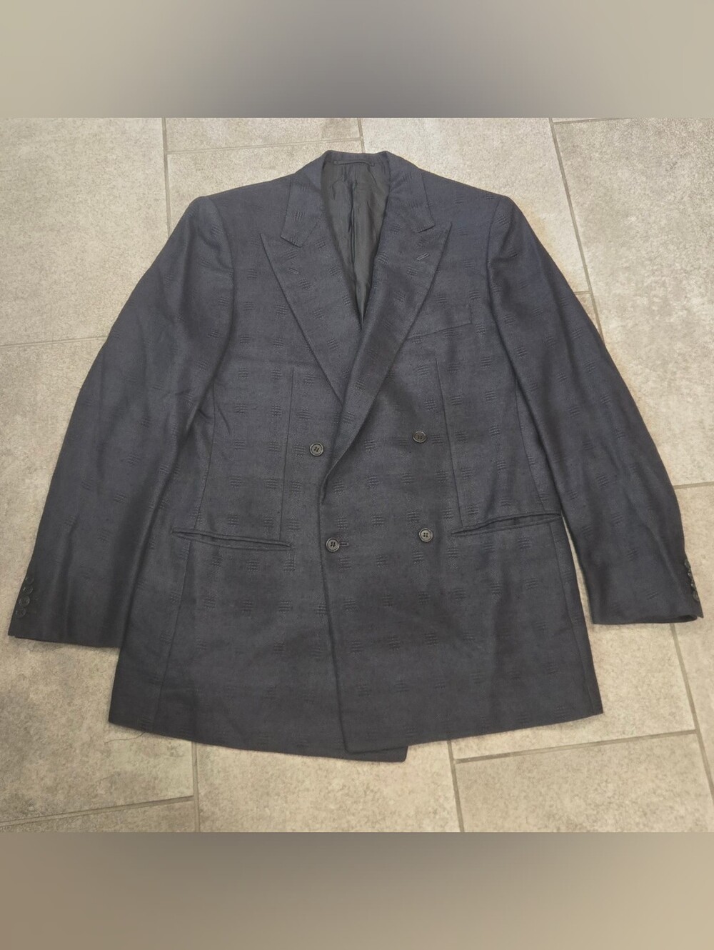 Kiton Napoli Wool Silk Double Breasted Blazer Jacket 42L 44L Check P2P 21.5 Vtg